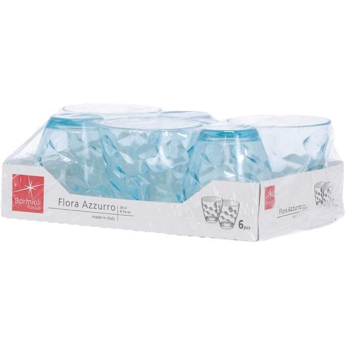 Bormioli rocco flora lot de 6 eau en verre de couleur bleu, 26 cl - 1662017
