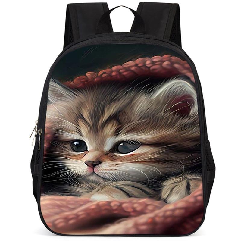 Adorable Cat 15-inch Large Capacity School Backpack Lightweight Oxford Fabric