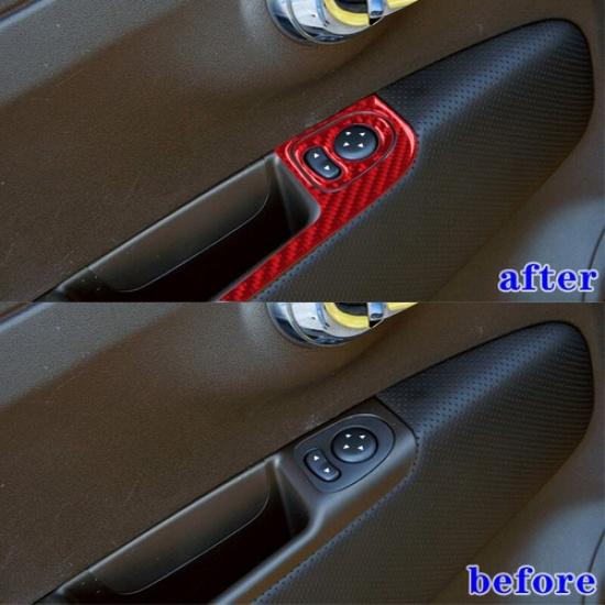 Red Carbon Fiber Door Switch Frame Cover Sticker For Fiat 500 2012 2013 2014 15