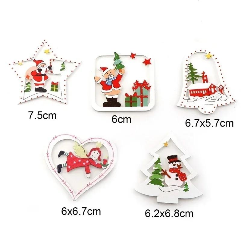 1 Set Christmas Tree Hanging Ornaments Wooden DIY Pendant Bells Santa Claus New Year Decor Christmas Home Party Decor Supplies