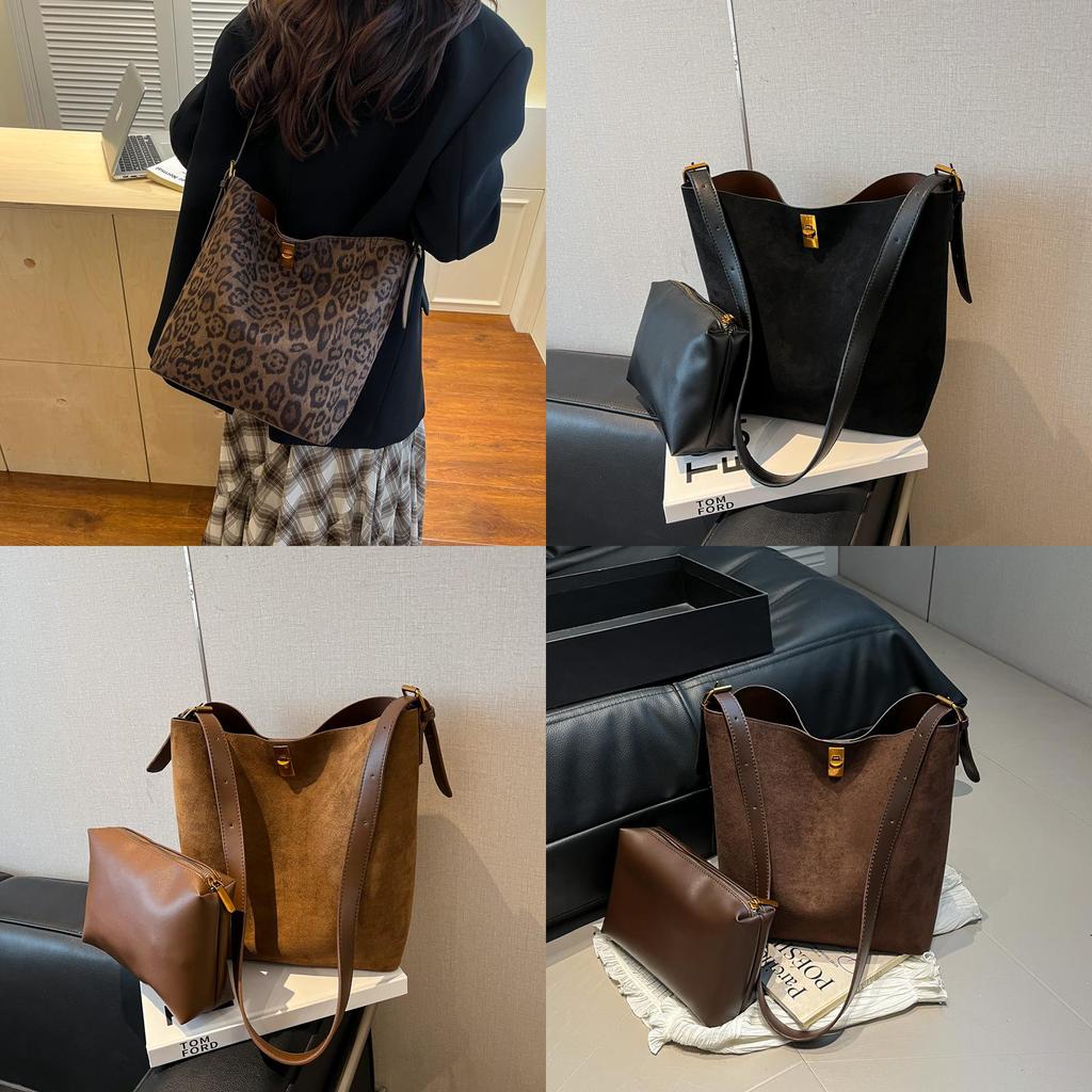 Urban Minimalist Suede Tote Bag With Lock Closure For Daily Use And Office Style