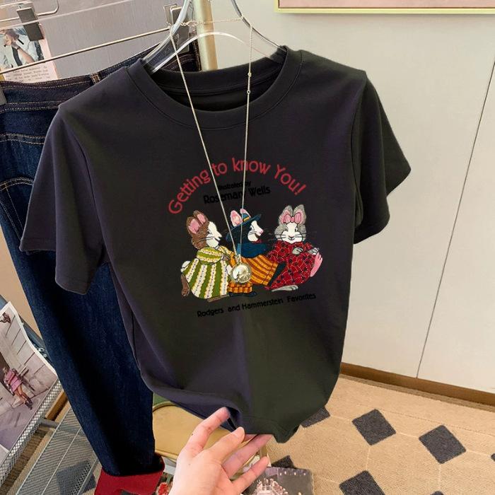 

ins niche retro ice American coffee print crew neck short-sleeved T-shirt men and women s new couple loose t-shirt summer 3XL