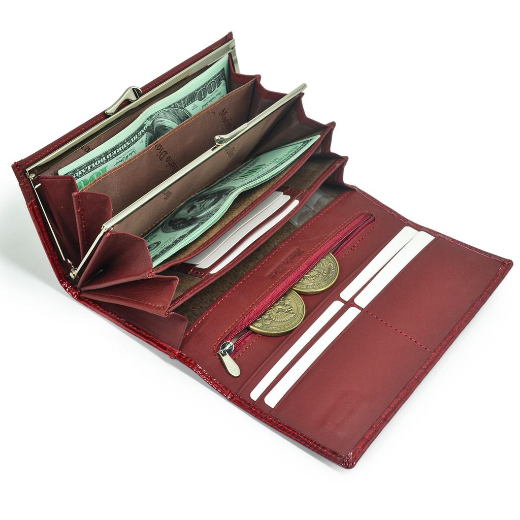 Genuine Leather Womens Wallet European Style Magnetic Closure Multi Function Card Holder Large Capacity Long Patent Leather Purse
