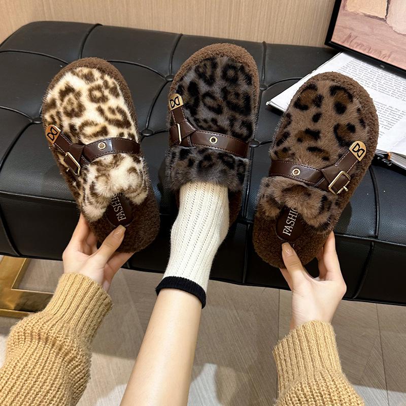 Mao Mao Slippers Women's Thick Bottom Women's Outer 2025 Autumn and Winter New Internet Celebrity Fashion Leopard Print Home Plush Winter Cotton Slipp