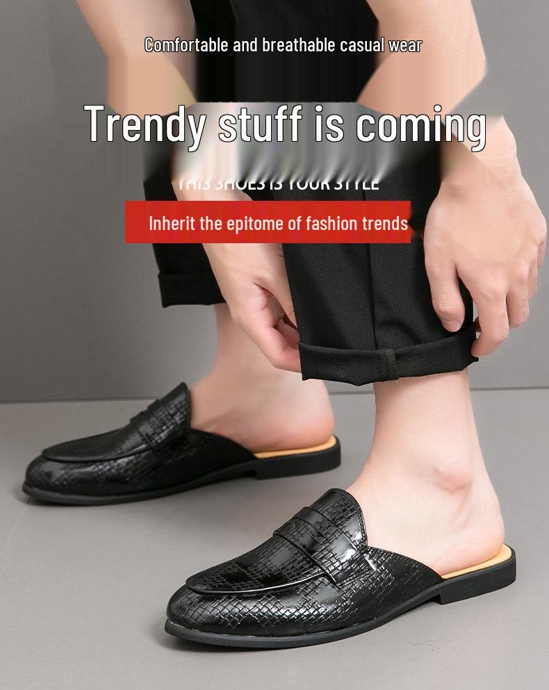 Men's Cross-Strap Half-Open Back Leather Slip-Ons: No-Heel Pointed Toe Sandals In British Style