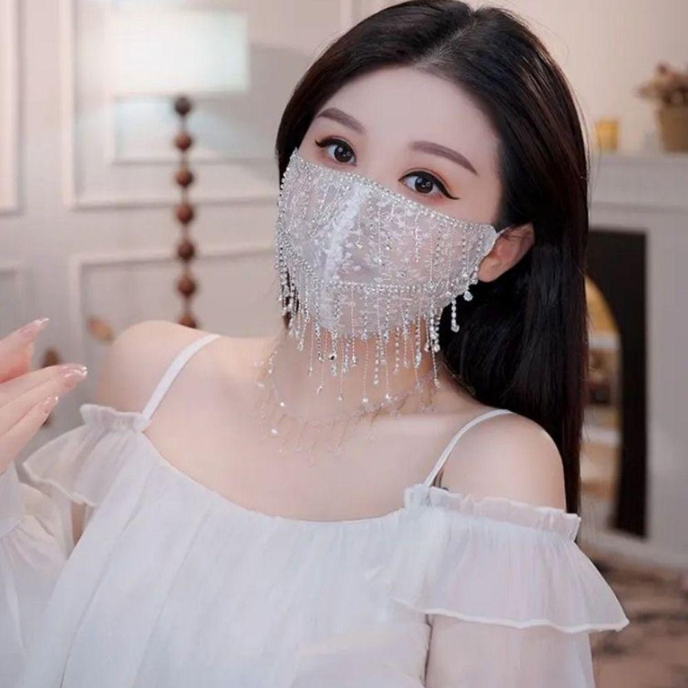 Rhinestone Women's Veil Mask Breathable Cosplay Mask Elegant Bling Face Mask Performance