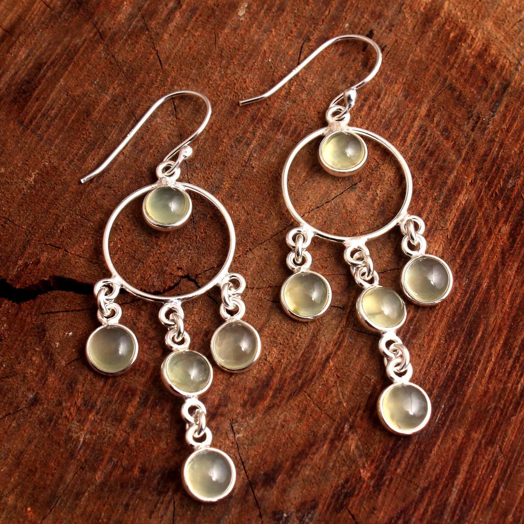 Prehnite Larimar Black Onyx Silver Earring, Silver Charm Jewelry, 925 Sterling Silver Handmade Earring, Gifts For Her