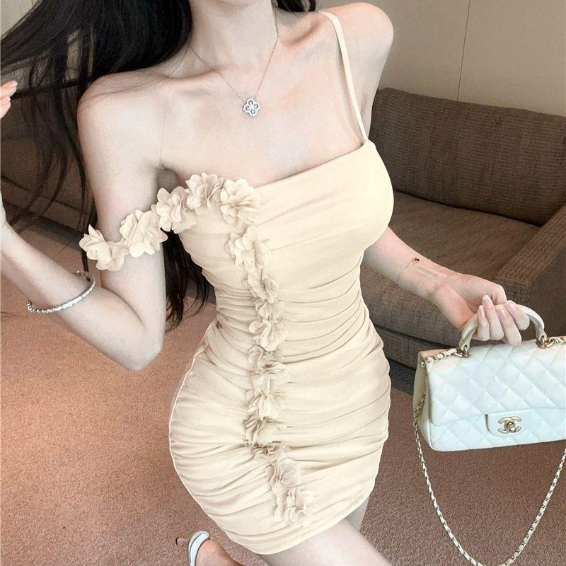 Elegant Slimming Women s Bodycon Mesh Dress with Floral Patchwork X-Large абрикосовый