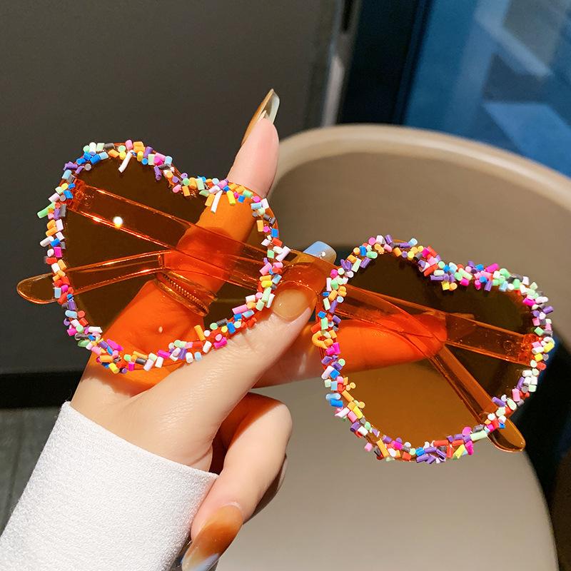 1pc, Love Patch Sunglasses, Fashionable Peach Heart Singles Party, Trendy Beach Sunglasses Orange