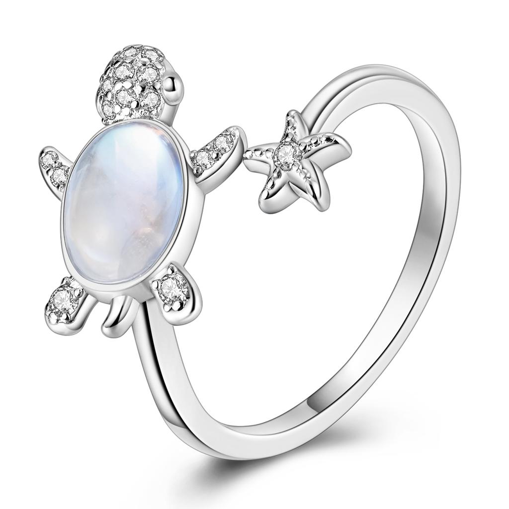 Copper Turtle Starfish Open Ring For Women Opal Cz Inlaid Dainty Adjustable Ocean Fine Versatile Jewelry Gift