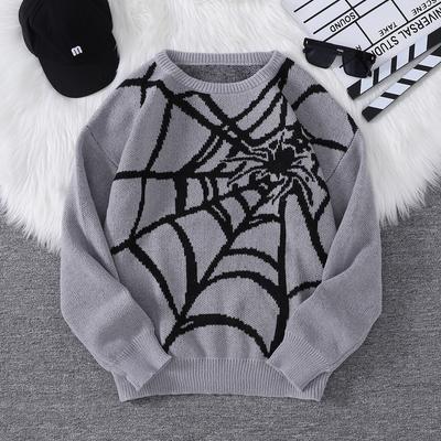 Herbst und Winter Spinnennetz Jacquard Muster Halloween Pullover Pullover Lässig Rundhals Gestrickt Herren Pullover