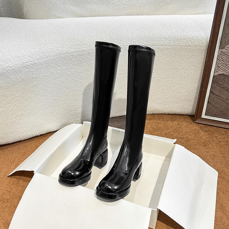 

Молочно-белые рыцарские сапоги женские зимние новые водонепроницаемые на устойчивом толстом каблуке длинные сапоги на высоком каблуке тонкие сапоги детские 39