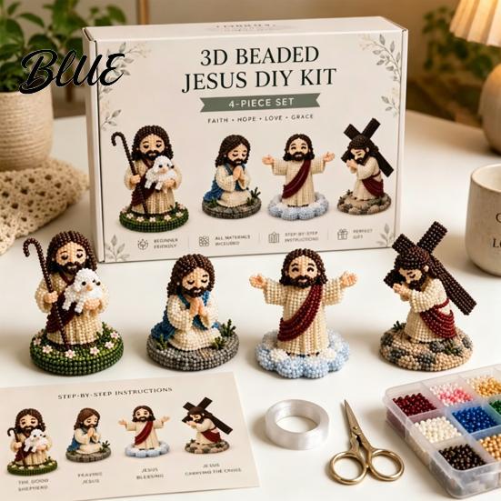 Christian Beading Kit DIY Kit 3D Beaded Jesus Virgin Mary Figurines Craft Easter Gift Set Religious Figure Bead Art for Adults Gifts Spiritual