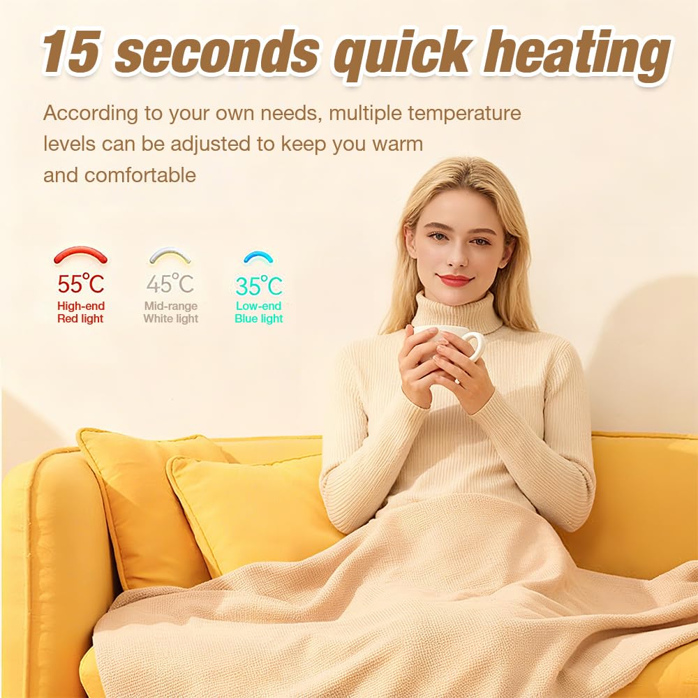 USB Heated Shawl Wrap for Women,Soft Zipper Electric Shawl with 10,000 mAh Power Bank Softs Zippers Heateds Shawl for Home,Outdoors