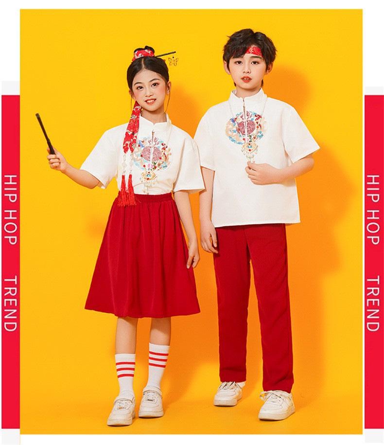 Chinese Style Children's Performance Costumes for Girls - Choir, Recitation, Sports Meeting, and School Uniforms
