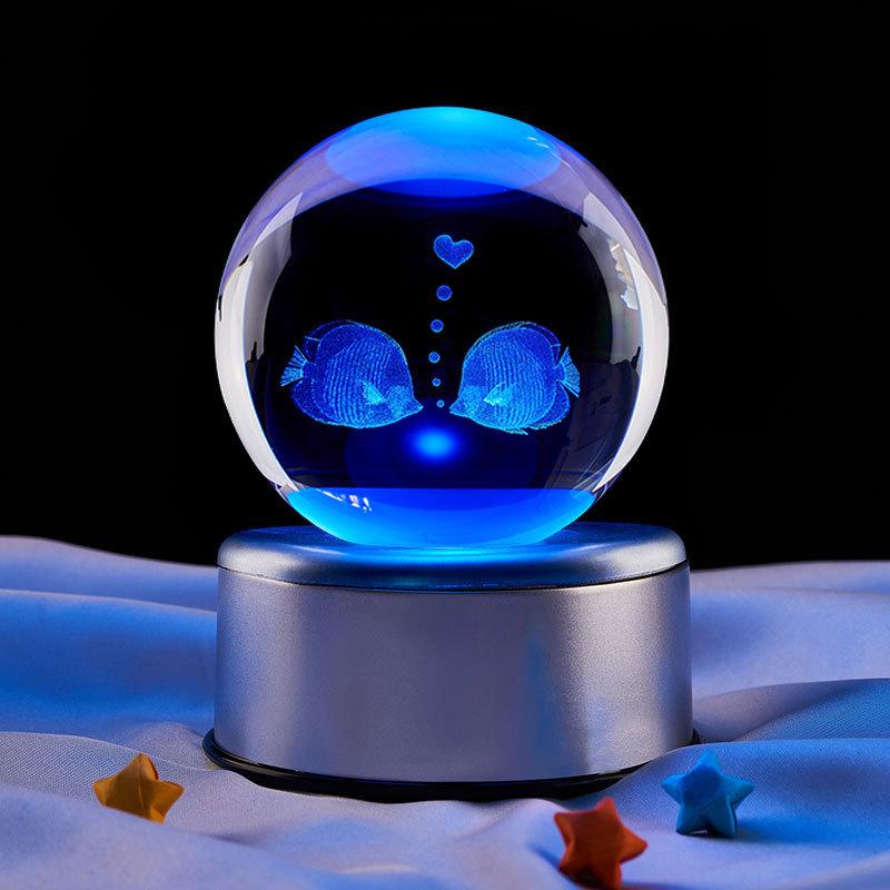 Kissing Fish Crystal Ball Music Box Night Light - Gift for Classmate or Best Friend