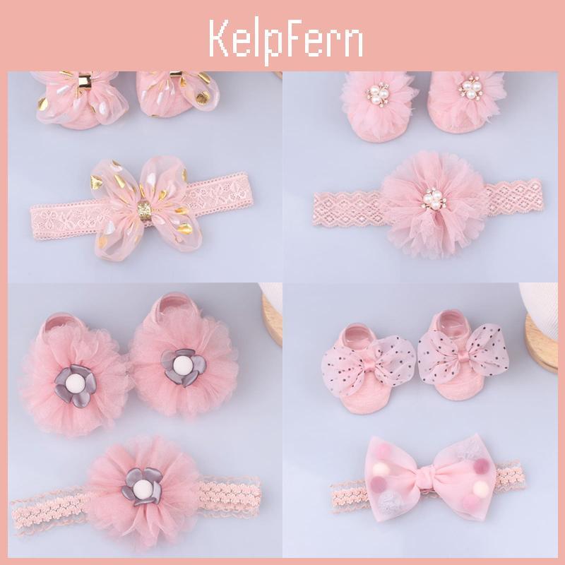 Newborn Bows Pearl Lovely Baby Girl Headband Socks Set Lace Flower Baby Hair Band Turban Little Girls Hair Accessories