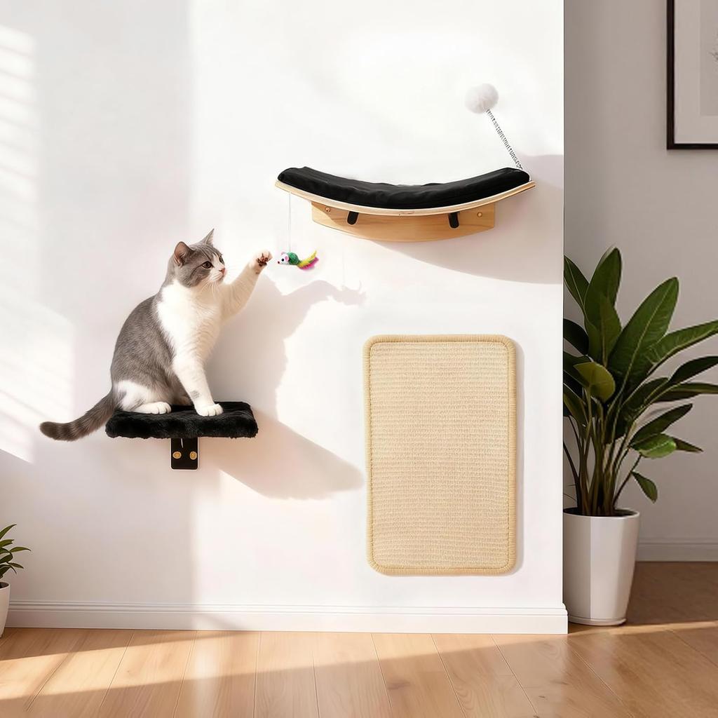 Wall Mounted Cat Climbing Shelves Hammock Wooden Cat Tree Tower Stairs House Cats Walk Playground Pet Furniture Accessories