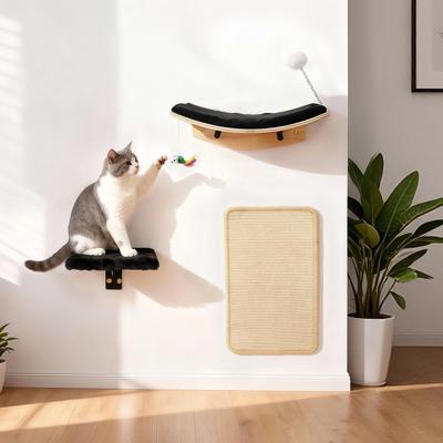 Wall Mounted Cat Climbing Shelves Hammock Wooden Cat Tree Tower Stairs House Cats Walk Playground Pet Furniture Accessories