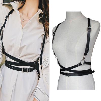 Female Body Strap PU Leather Harness Adjustable Buckle Punk Gothic Cage Bra Black