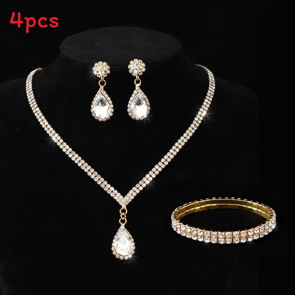 

Bridal Water Drip Necklace Earring Bracelet Set For Wedding Ceremony Gold