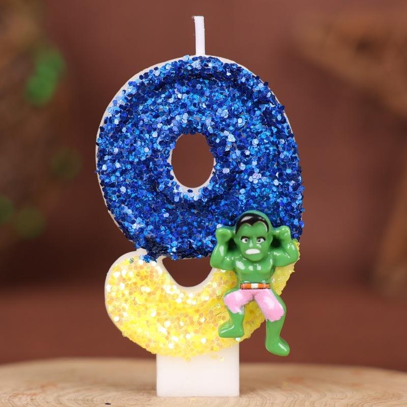 

Cartoon Birthday Numbers Candle Cake Decoration Handmade Candles 0-9 Hulk 9