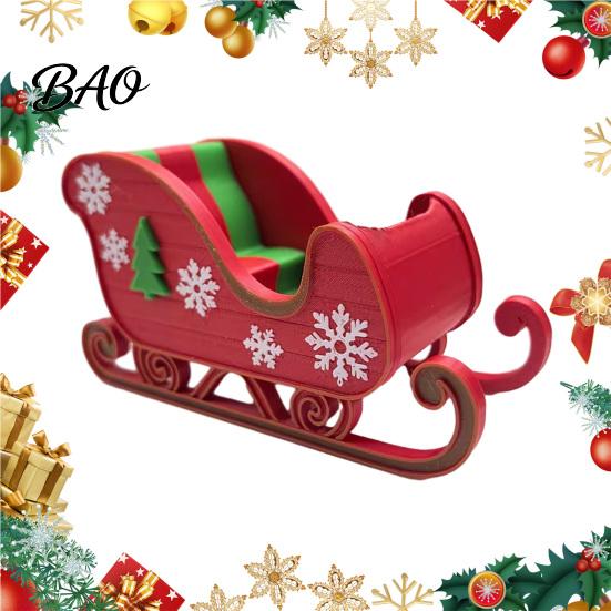 Christmas Tabletop Ornaments 3D Printed Sleigh Ornament, Red And Green Figurine with Snowflake Holiday Scene Matching Props and Tree Relief,