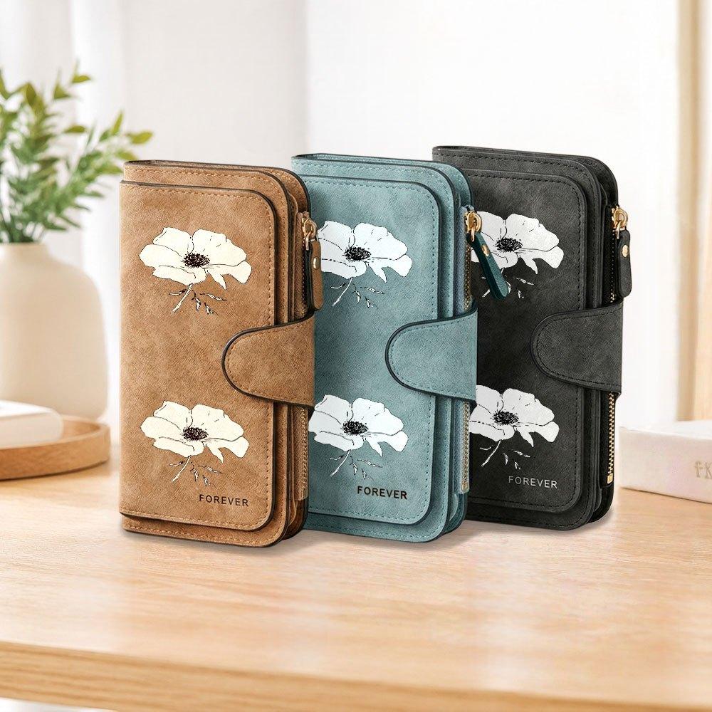 Hand painted floral long zipper wallet large capacity card holder unisex clutch bag stylish zippered coin purse suitable for daily use perfect gift