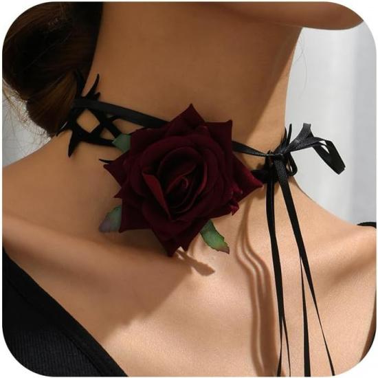 Fesciory Schwarze Halskette für Damen, Verstellbarer Täglicher Goth Schmuck Geschenk | Verstellbare Passform, Enganliegende Schwarze Halskette, Spitze Samt Perlen oder Anhänger