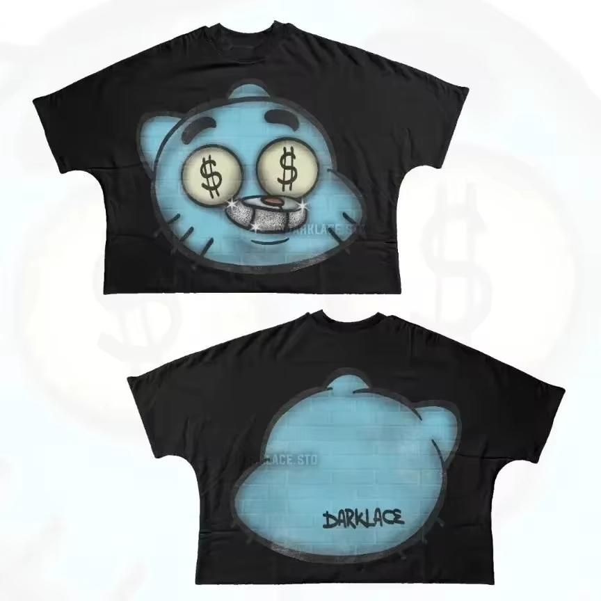 Men Women Streetwear T Shirt Hip Hop Fun Cartoon Graphic Printed Oversized T Shirt Harajuku Gothic Cotton Short Sleeved Clothing