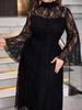 In-Stock Retro Stand Collar Lace Patchwork Bell Sleeve Formal Dress for Spring/Autumn – European & American Style