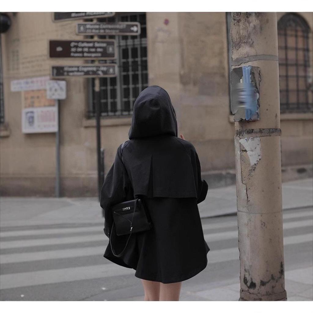 Women's British-Style Hooded Trench Coat: Autumn/Winter, Plus Size, Versatile, Trendy Loose-Fit Cape Design.
