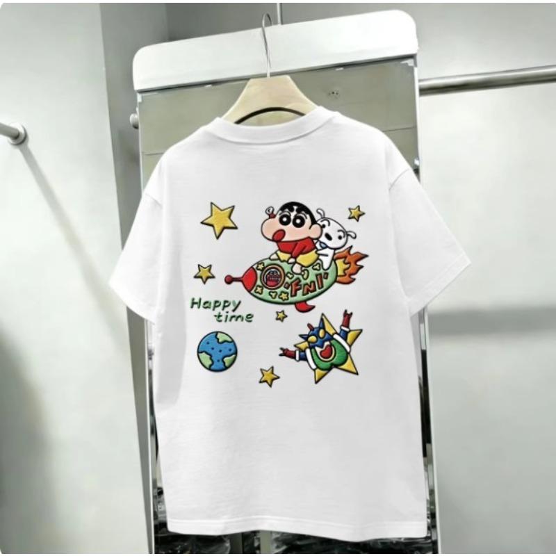 

2026 Summer Comic Form Crayon Shinchan Image 100 Cotton Printed Oversize Casual Tshirt Adult Children Parentchild Top y2k S