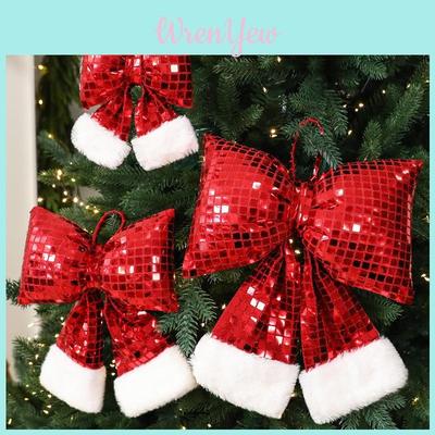 Mirror Glitter Bow Plush Pendant For Hotel Window Decor