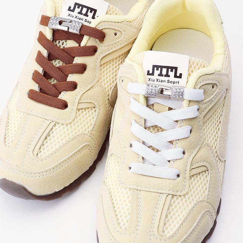 2 Pair Diamond Lock Shoelaces Without Ties Elastic Laces Sneakers No Tie Shoe Laces Kids Adult Wide Shoelace Shoe Accessories