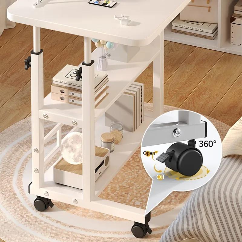 Mobile Portable Desk Adjustable Height Study Table with Storage Shelf Bedside Desk for Working Eating OPTIONAL USB Fan & Light