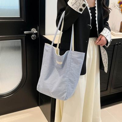 Sac fourre-tout grande capacité recto verso rayé sac à bandoulière broderie texturée sac en toile étudiant sac d'été pour les trajets domicile-travail pour femmes