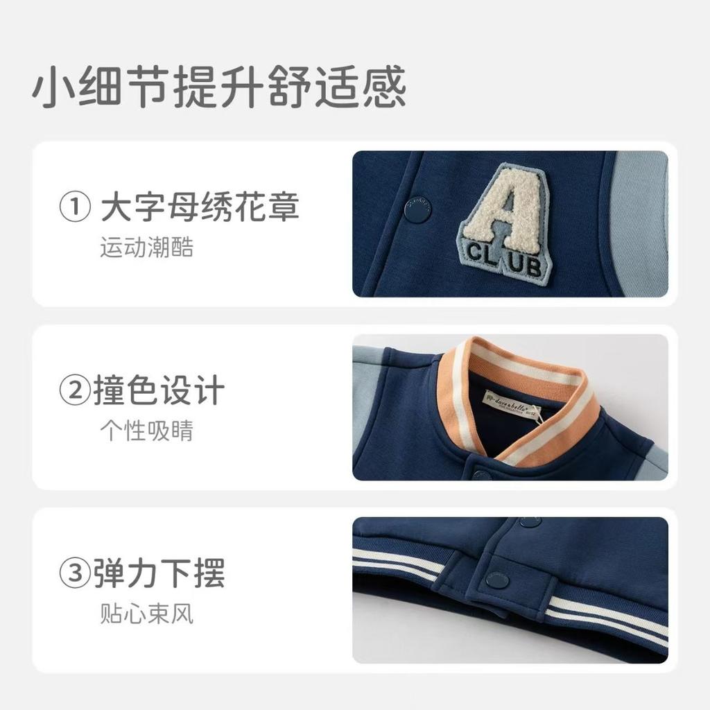 David Bella Children's Knitted Jacket Spring Wear Boys' and Baby's Sports and Leisure Long Sleeve Baseball Jacket
