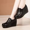 Wedge Heel, Deep Mouth, Four Seasons, Round Toe, Mid-heel, Non-slip Bottom, Waterproof Platform, Comfortable Casual Work Women's Leather Shoes