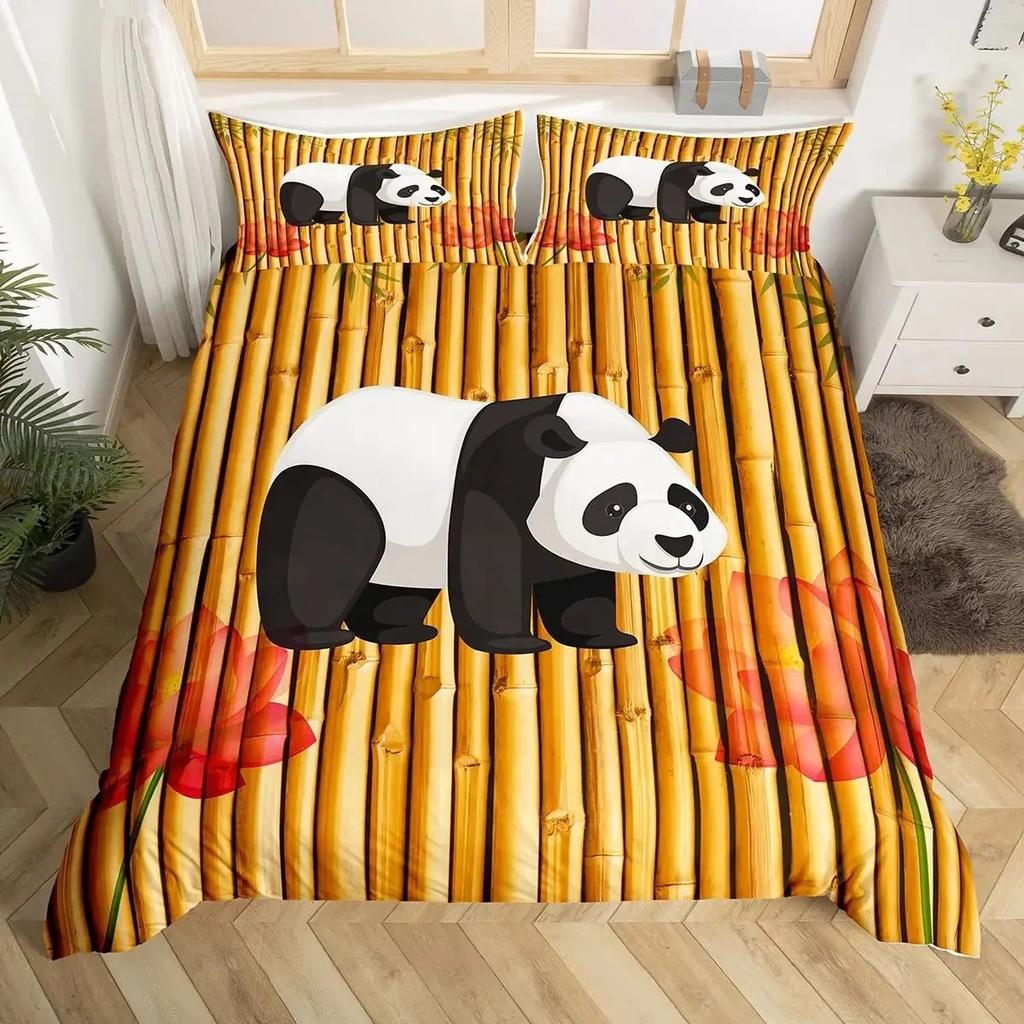 Bamboo Duvet Cover Set Queen Size Luxury Tree Print Bedding Retro Floral Quilt Cover Soft Breathable Bamboo Branches Design