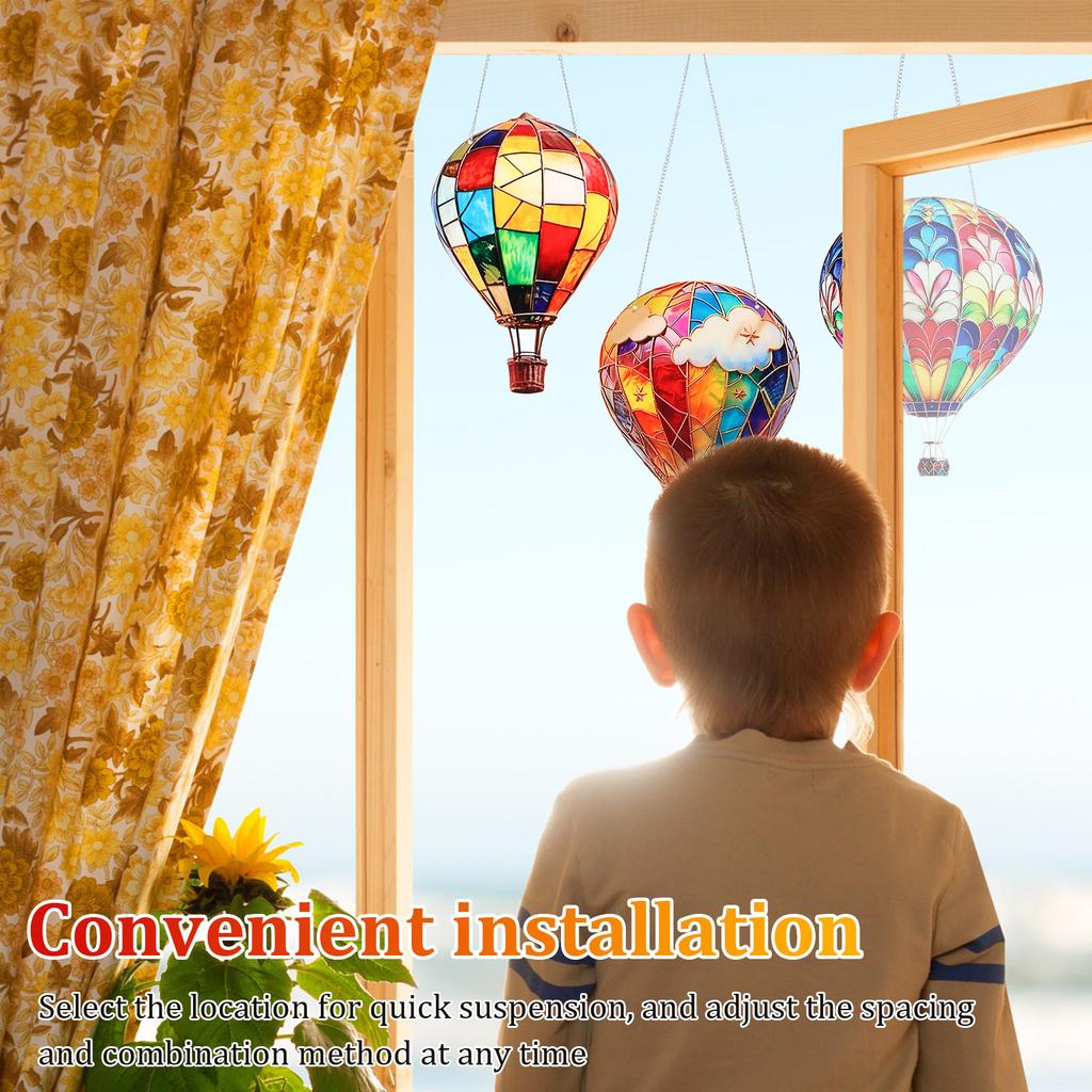 6Pcs Hot Air Balloon Hanging Ornament Flat Acrylic Hot Air Balloon Pendant Colorful Window Hanging Decorations for Wall Living