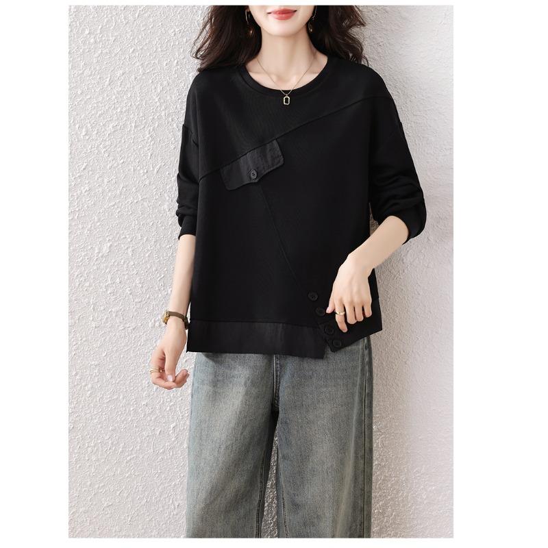 DIMANAF 2025 Plus Size Women Hoodies Shirts Black Autumn T-shirt Long Sleeve Loose Casual Tops Tees
