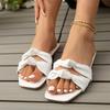 Flat-bottomed Slippers Women's 2025 Summer New Square-headed Open-toed One-word Drag Large-size Bow Slippers Casual Cool Slippers