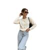 Retro literary and artistic autumn and winter comfortable gold buckle crew neck knitted cardigan solid color women's sweater cardigan gold buckle 