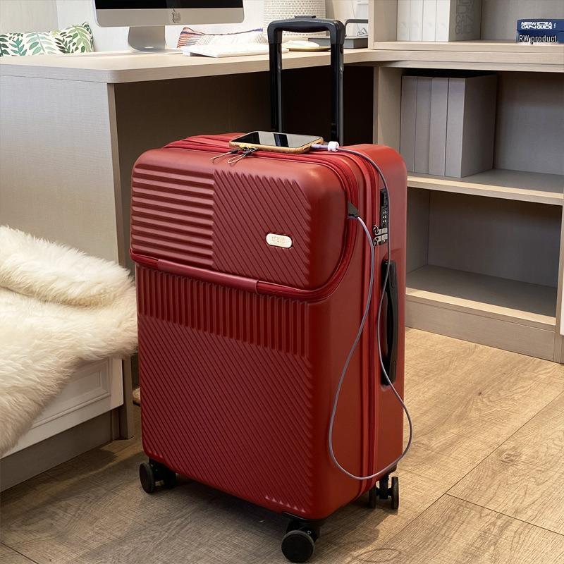 20" Leather Carry-On Business Suitcase with Front Opening & Combo Lock for Men & Women