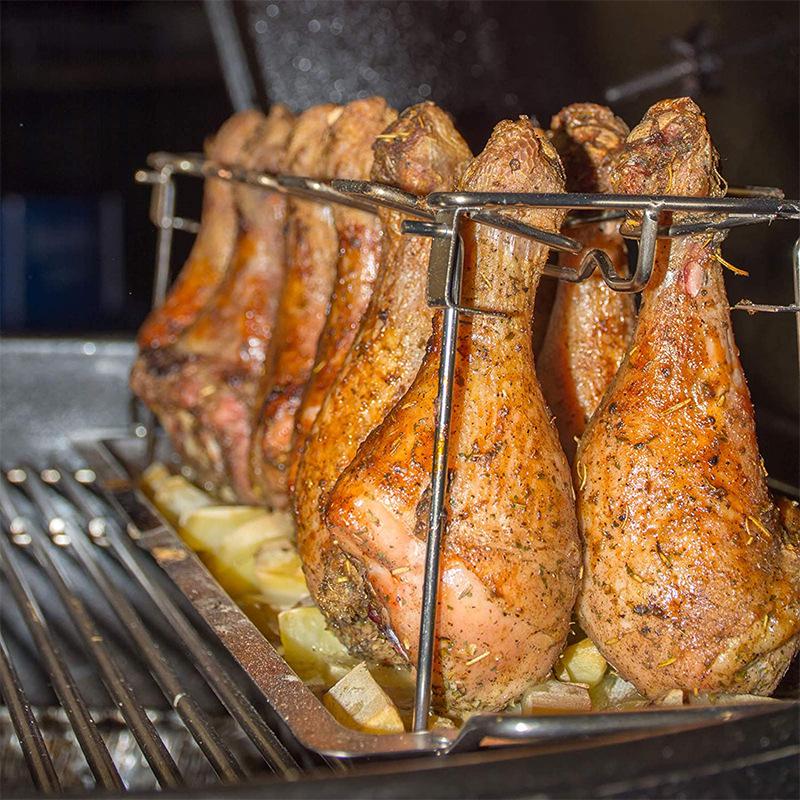 Stainless Steel Portable BBQ Chicken Leg Roasting Rack with Base