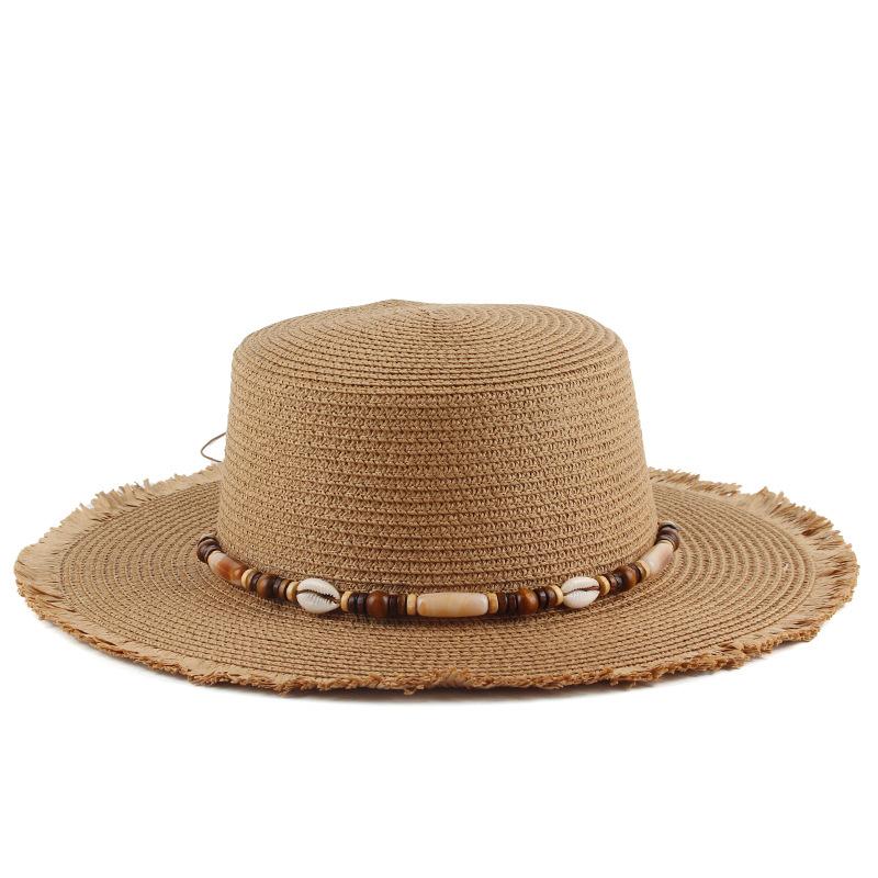 Spring and Summer Women's Sunshade Sunscreen Straw Hat Personalized Fringed Edge Flat Top Top Top Hat Outdoor Travel Beach Hat