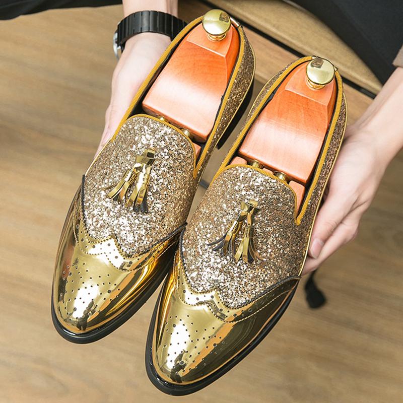 Fashion Luxury Brand Designer Men Sequin Tassels Patchwork Casual Brogues Shoes Formal Wedding Dress Homecoming Footwear Zapatos Hombre