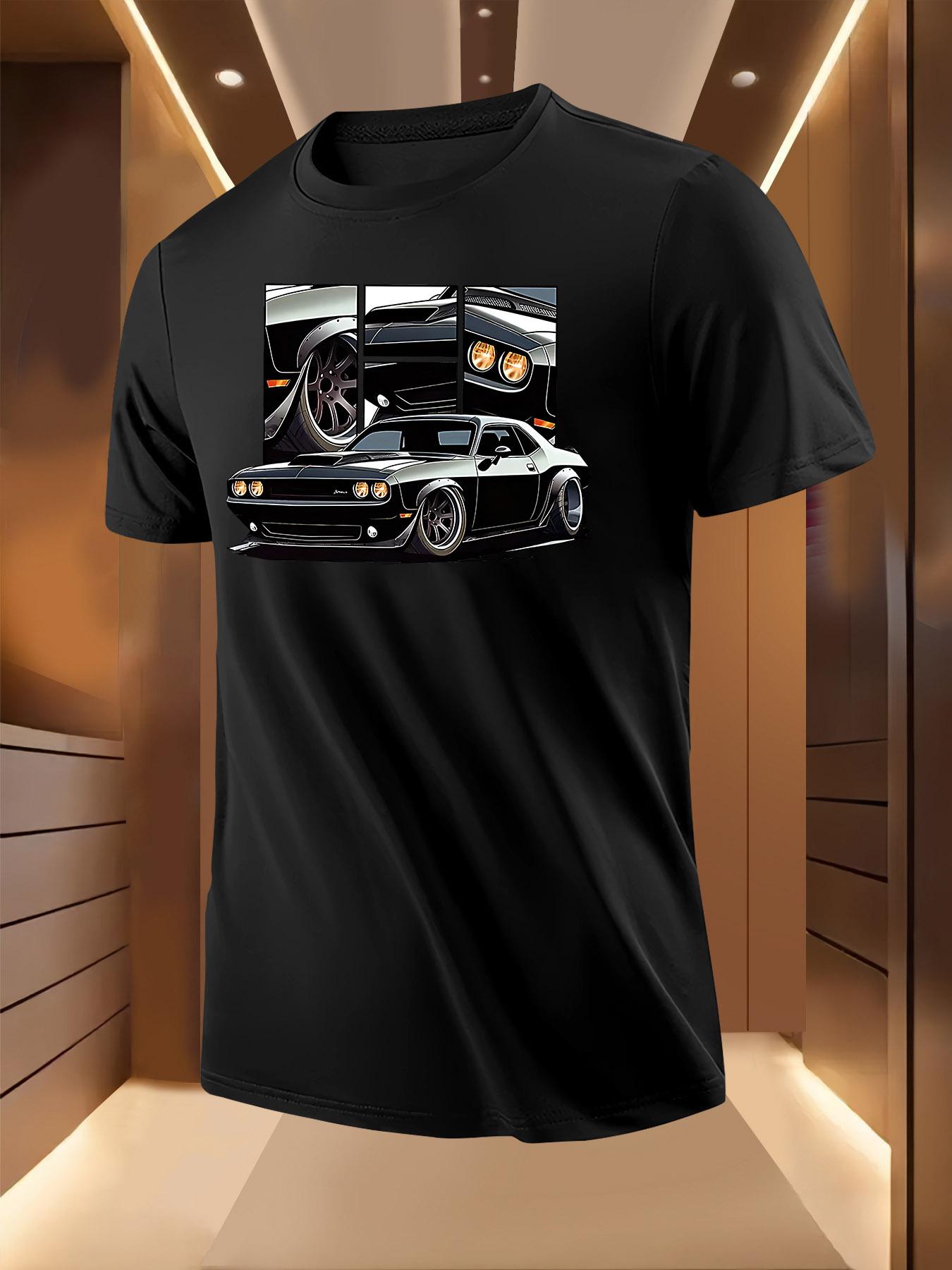 Black Casual Tshirt with Muscle Car Print - Short Sleeve XXL