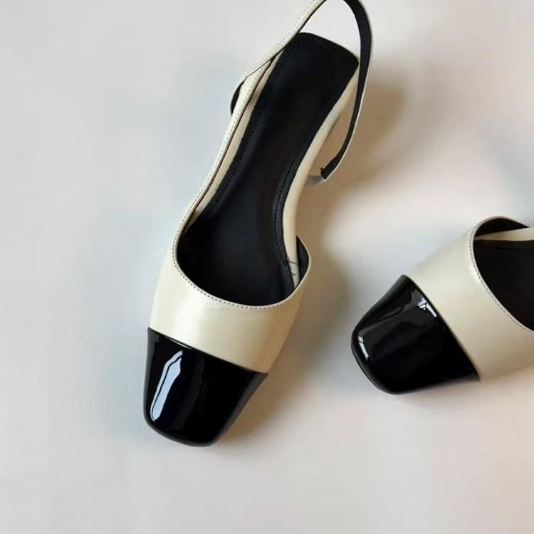 Sheepskin version~ retro bag head color matching sandals with thick heel, medium heel, empty square head single shoes, small fragrant wind wome